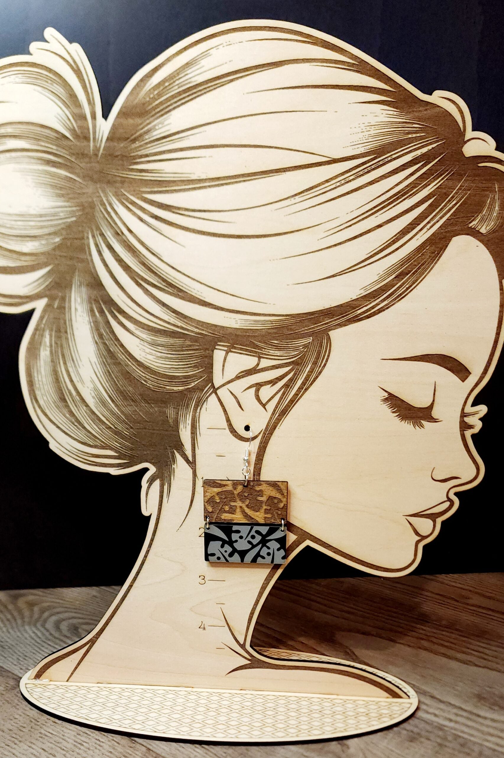 Wood & Acrylic Earrings - Square Dark Leaves image