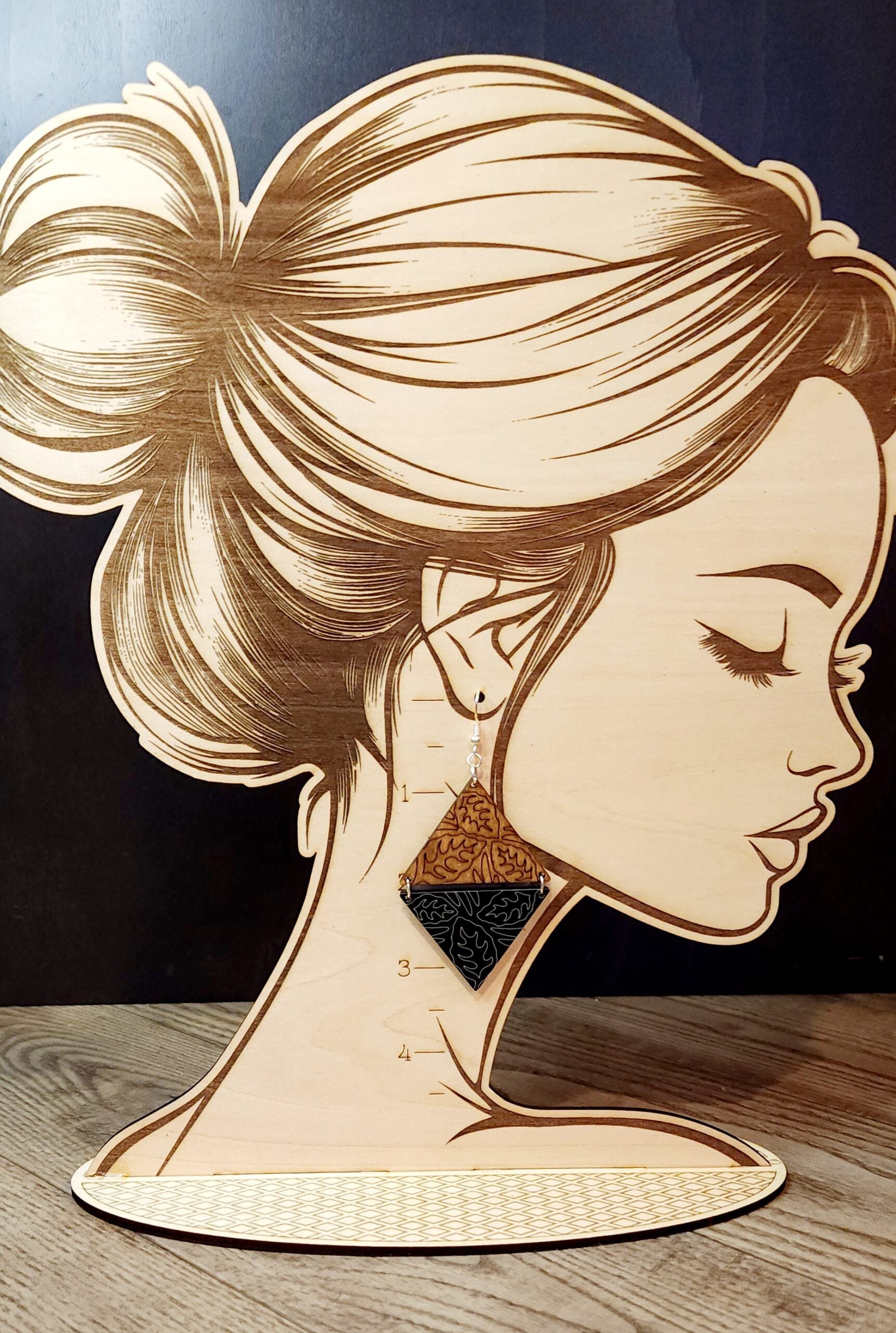 Wood & Acrylic Earrings - Diamond Leaves image