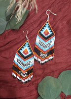 Beaded Earrings - Black Red Orange Light Blue image