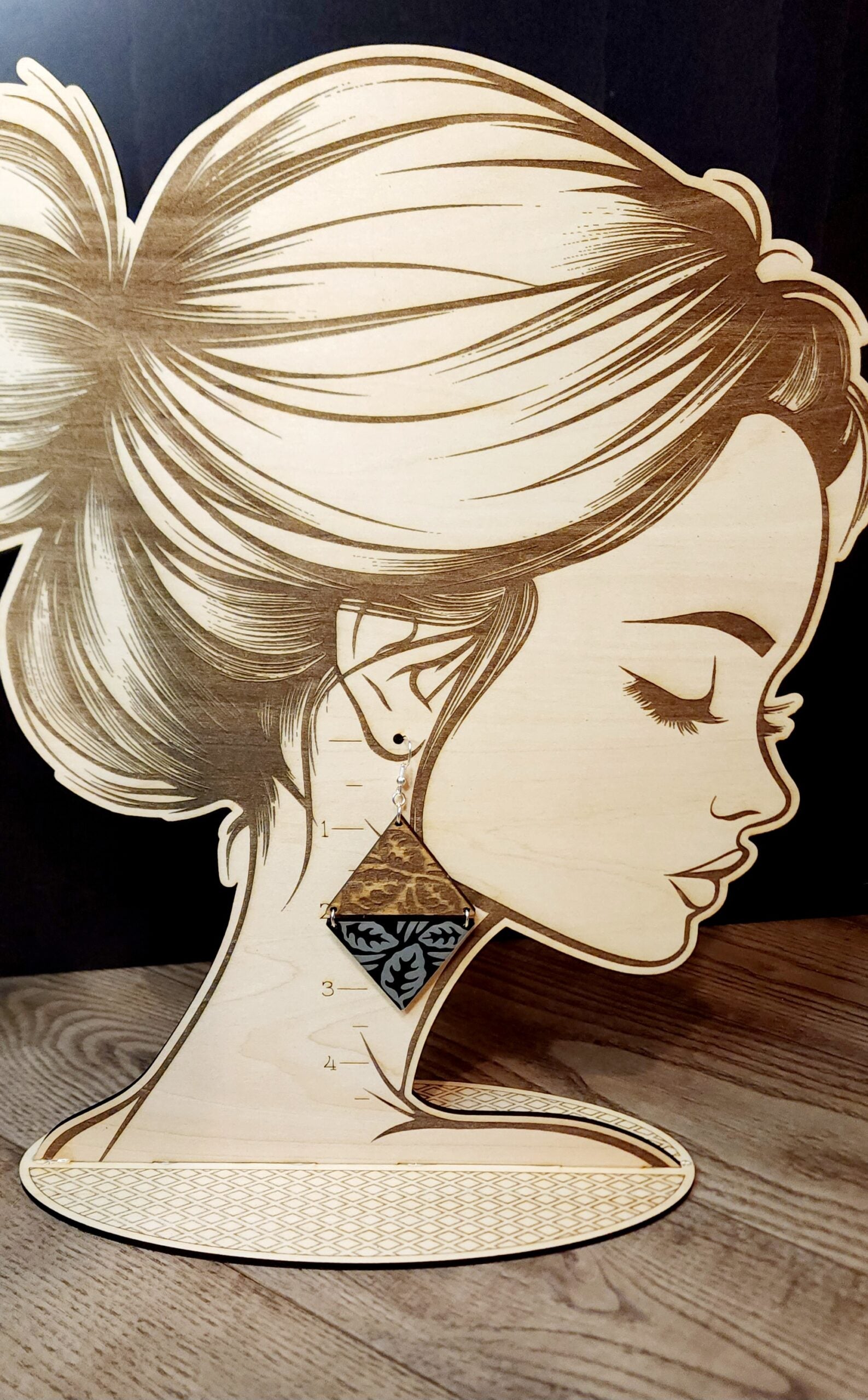 Wood & Acrylic Earrings - Diamond Dark Leaves image