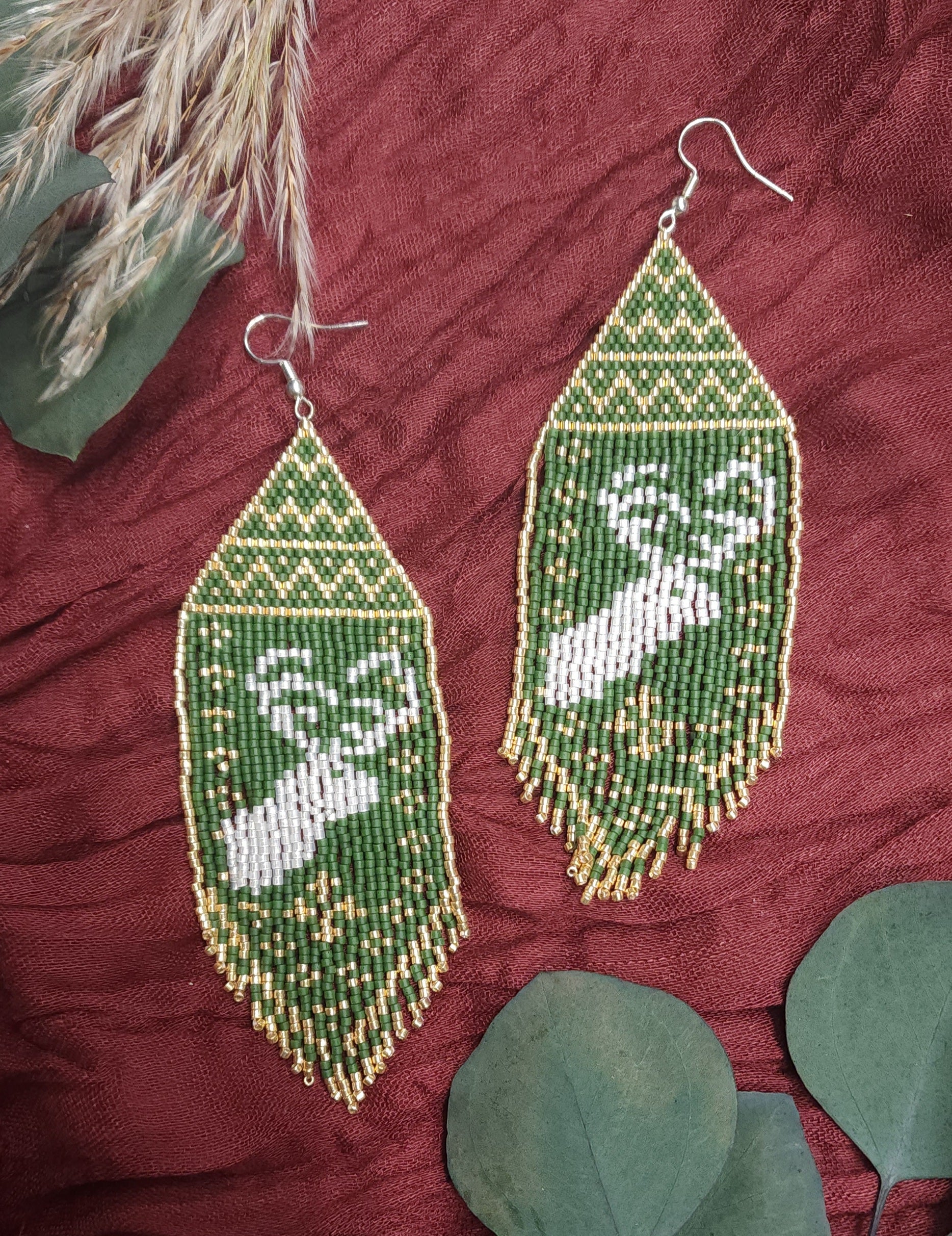 Beaded Earrings - Green Gold Reindeer image