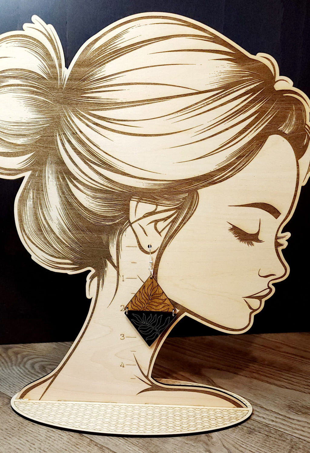 Wood & Acrylic Earrings - Diamond Fern image