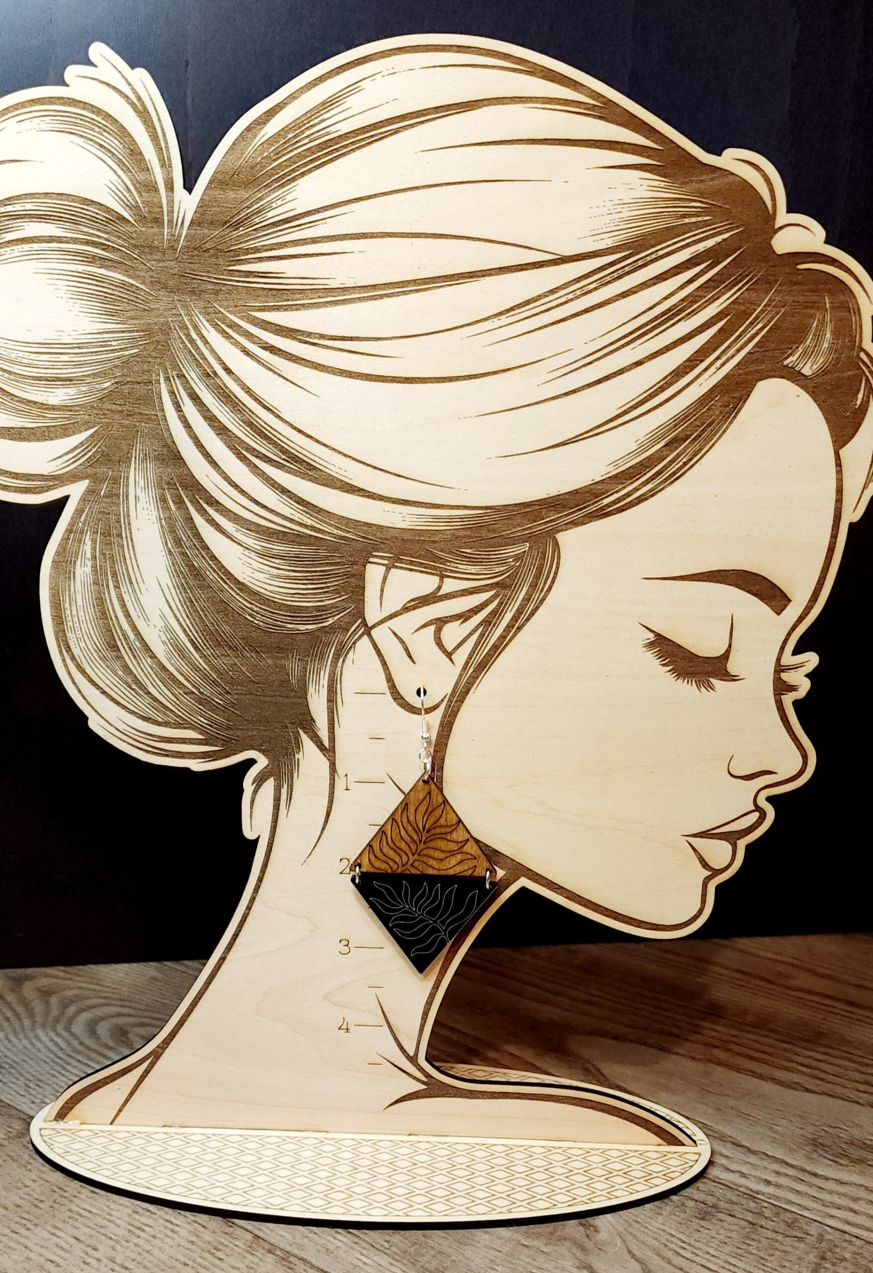 Wood & Acrylic Earrings - Diamond Fern image