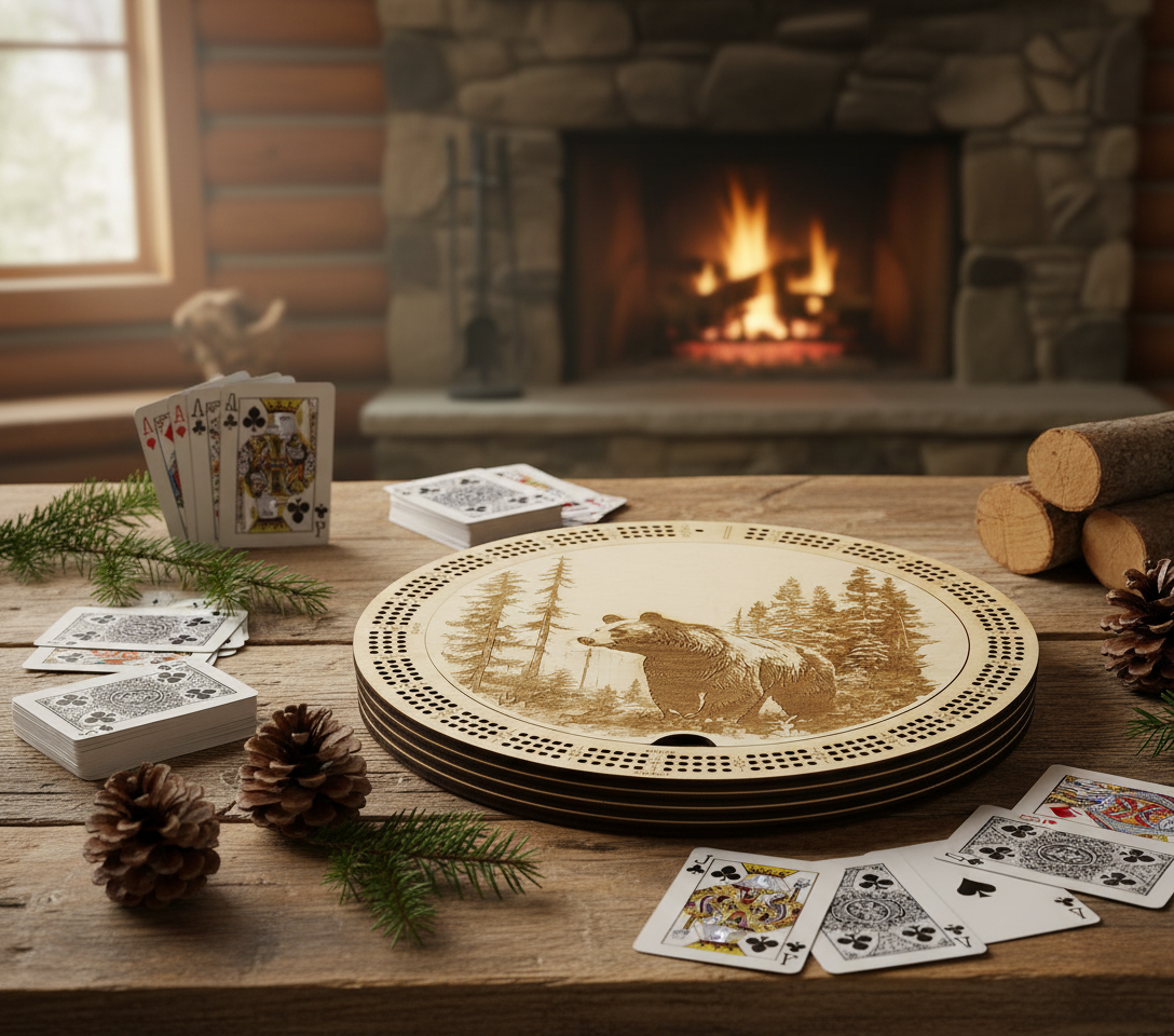 Bear In Forest Design Cribbage Board