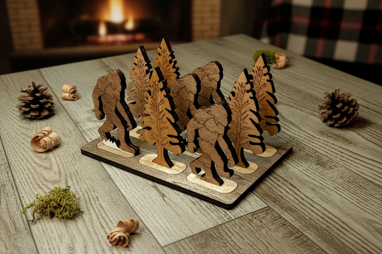 Bigfoot Tic-Tac-Toe Board in rustic setting