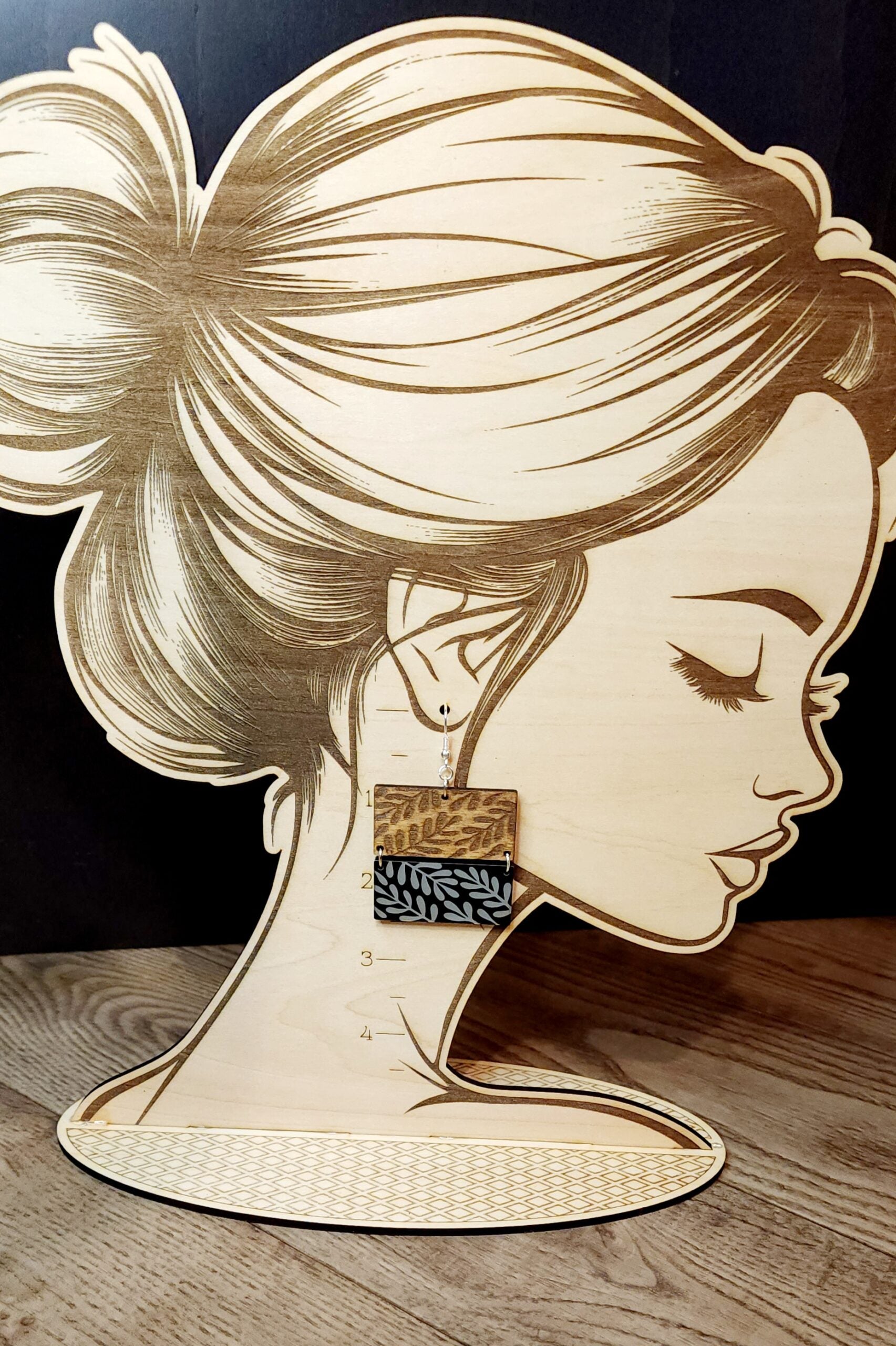 Wood & Acrylic Earrings - Square Multi Leaves image