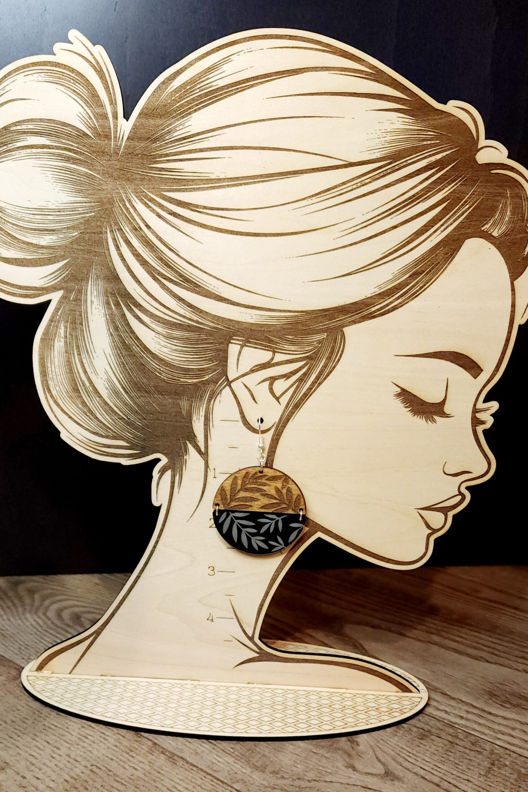 Wood & Acrylic Earrings - Round Multi Leaves image