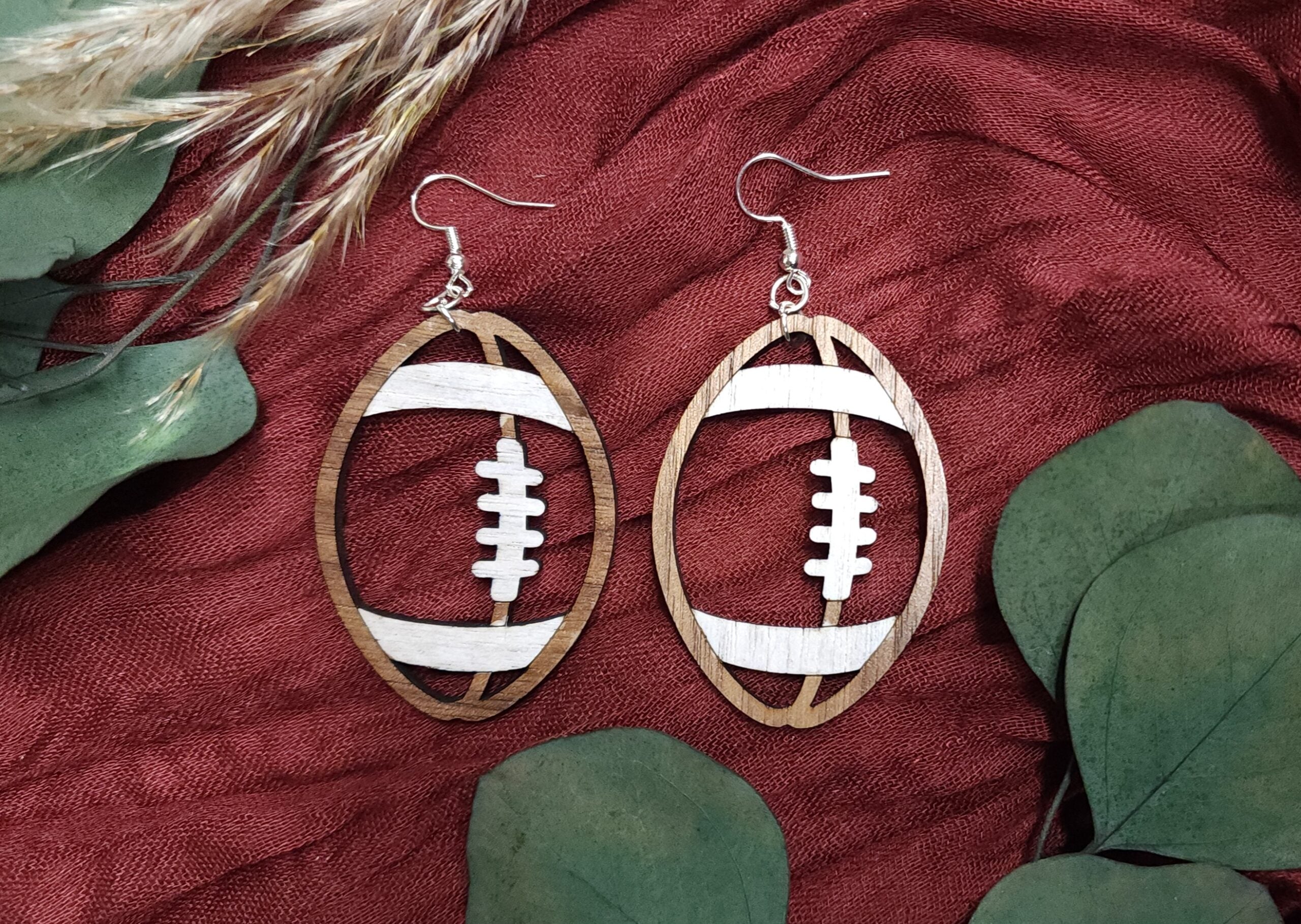 Wooden Football Earrings image 0