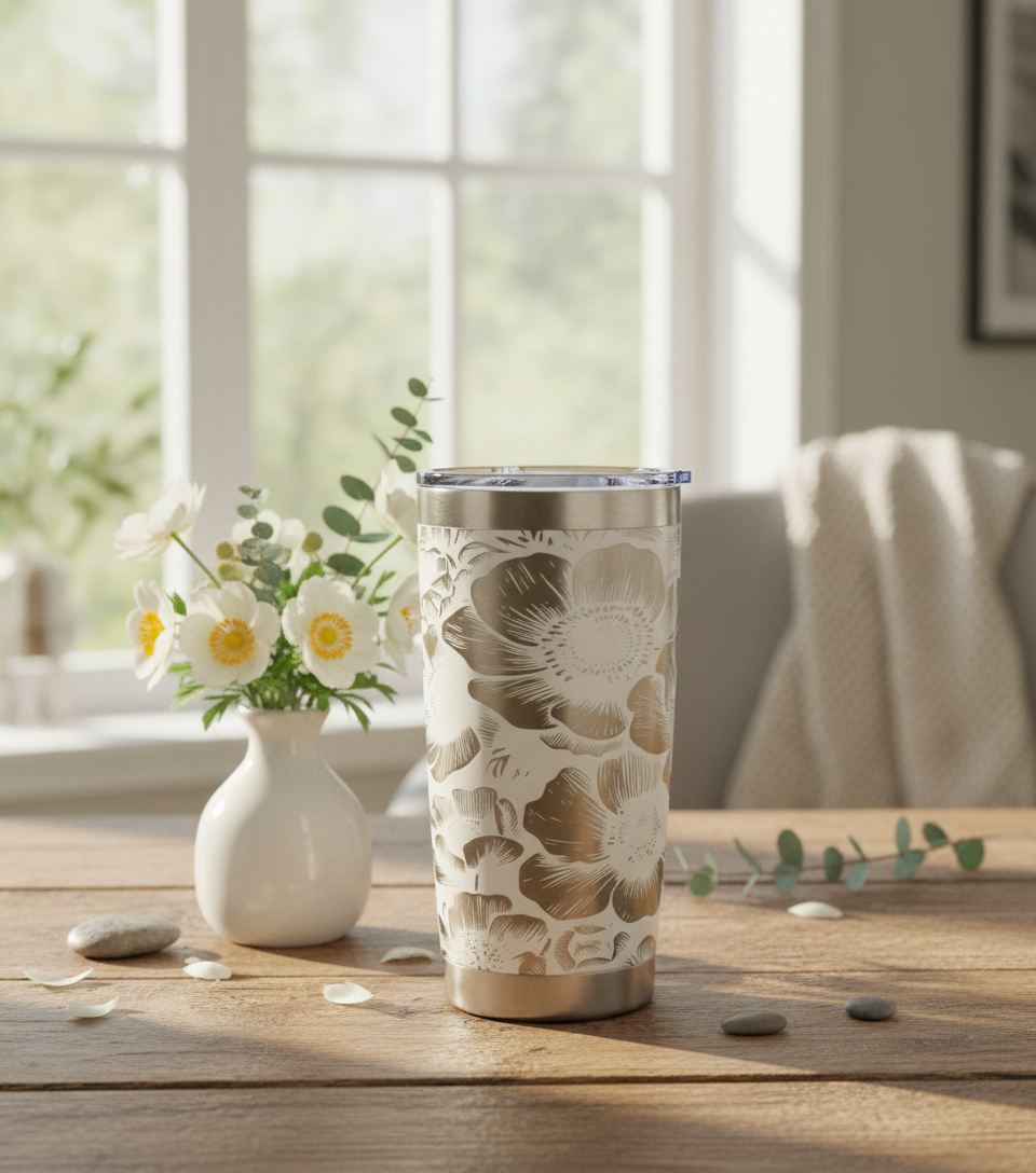 Flower Pattern Engraved Tumbler in elegant setting