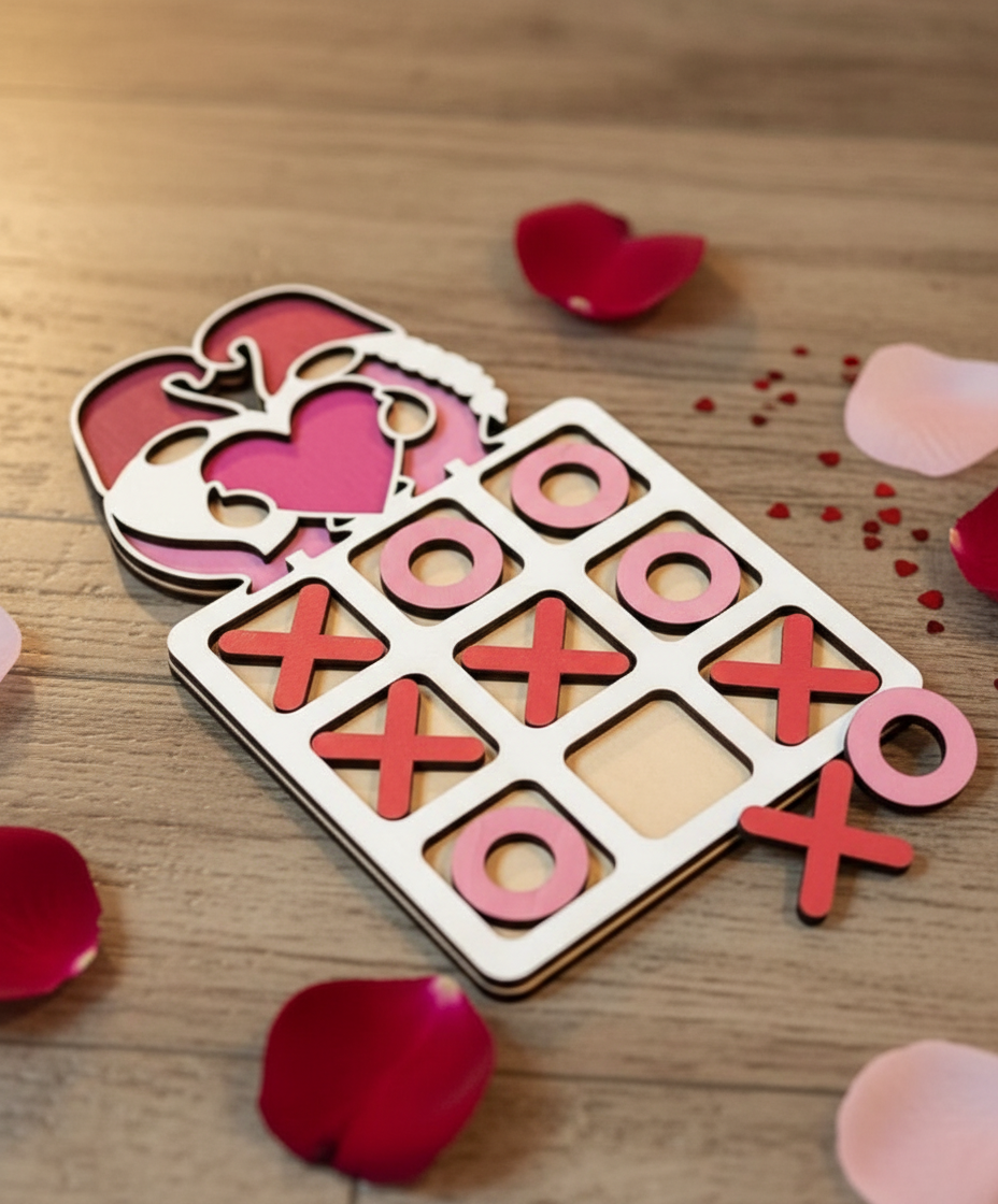 Valentine's Gnome Tic-Tac-Toe in romantic setting